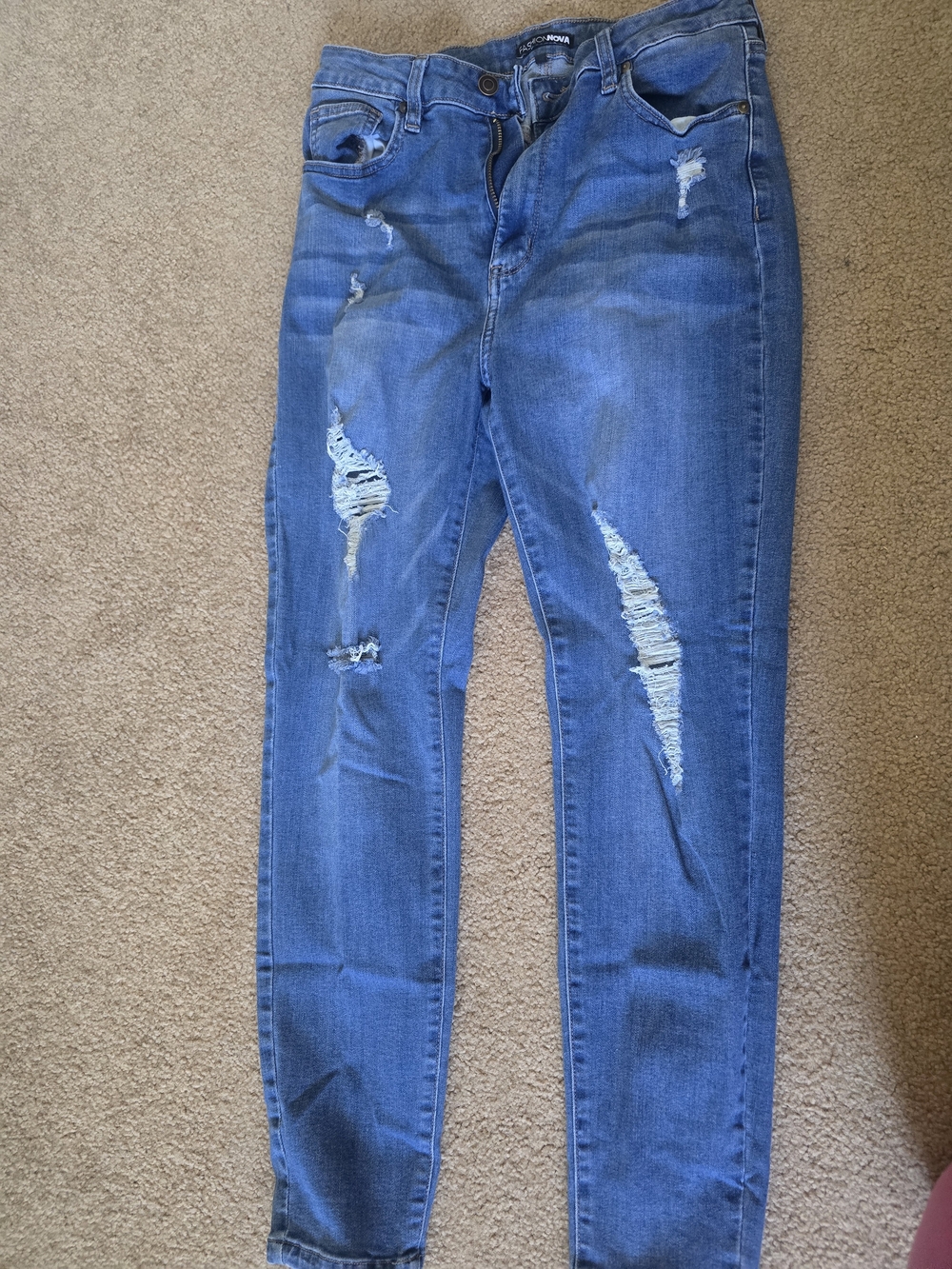 Fashion Nova Distressed Blue Skinny Jeans